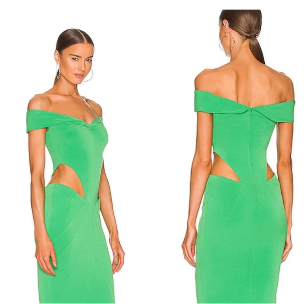 Retrofete Revolve green Giada off shoulder cut out party maxi gown Dress
